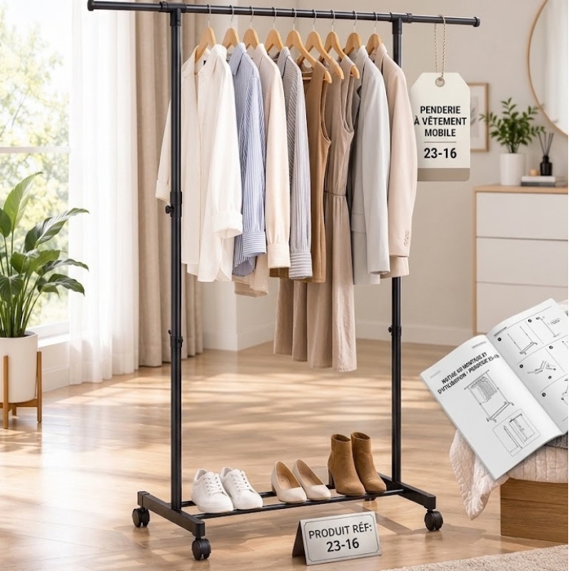 Penderie à Vêtements Mobile Extensible avec Étagère à Chaussures et Roulettes 23-16 – Image 3