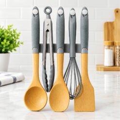 Set de 5 Ustensiles de Cuisine en Silicone et Bois – Image 3