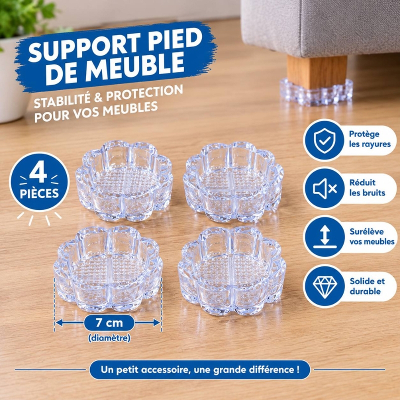 Set de 4 Supports de Pieds de Meuble en Plastique rond (PM)