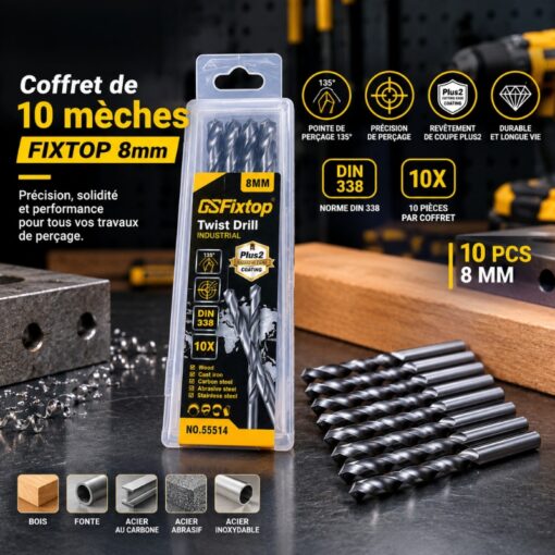 Coffret de 10 mèches FIXTOP 8mm