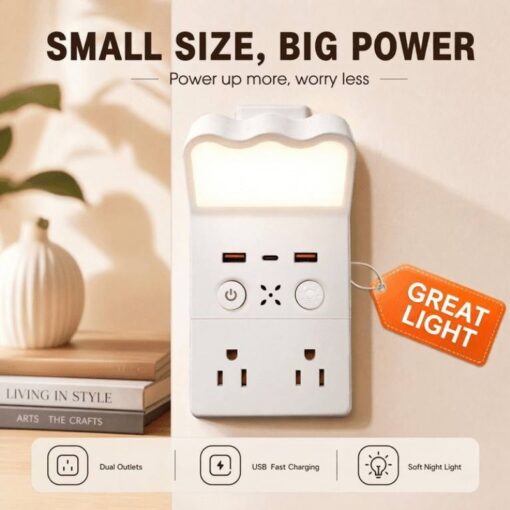 Multiprise murale avec veilleuse intelligente (2 pôles + 2 USB + 1 Type-C)