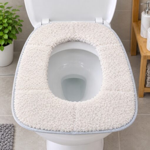 Housse d'Abattant WC Douce et Rembourrée – Couverture Assise de Toilette Confortable avec Bandes Auto-Agrippantes