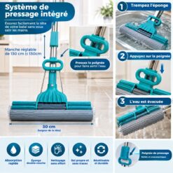 Balai Magique Éponge PVA 30 cm avec Manche Réglable 130 cm – Système d'Essorage Intégré – Image 3