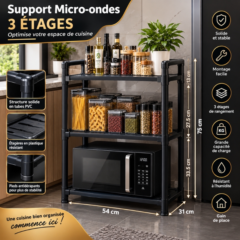 Étagère de Cuisine 3 Niveaux pour Micro-ondes
