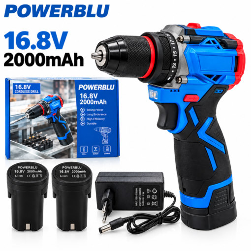 Visseuse Perceuse Brushless Avec 2 Batterie 16.8V 45Nm POWERBLU YAE6160