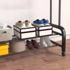 Penderie Porte-Manteau Métallique Multifonction à Roulettes (100x46x175 cm) avec Double Étagère à Chaussures 24-95 – Image 5