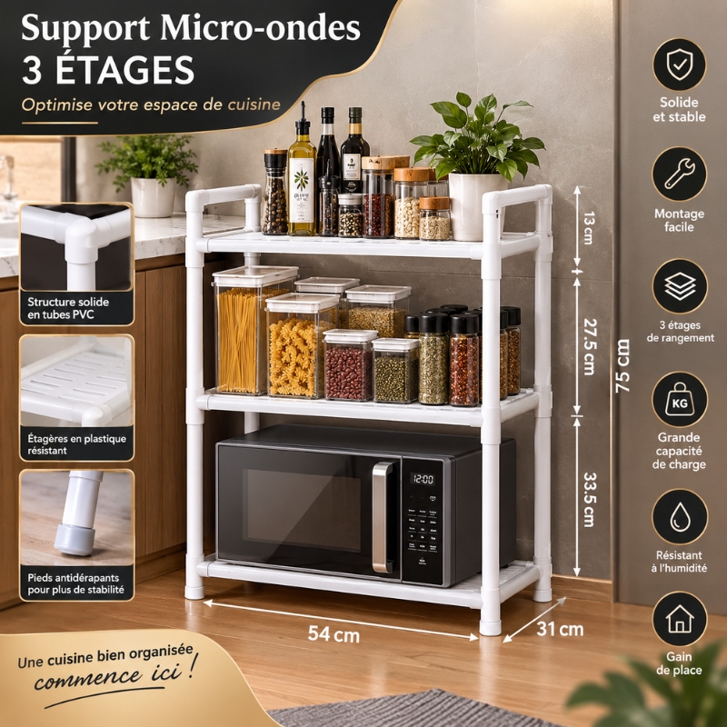 Étagère de Cuisine 3 Niveaux pour Micro-ondes – Image 2