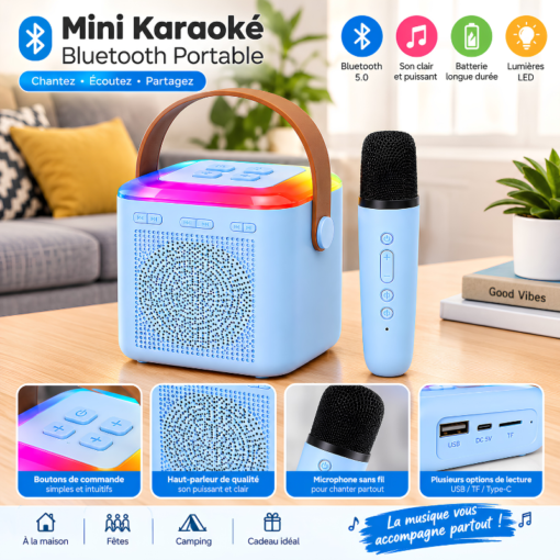 Mini Karaoké Bluetooth Portable avec Micro 500 mAh
