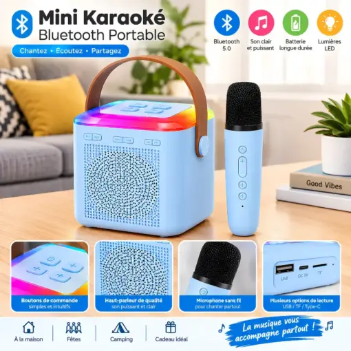 Mini Karaoké Bluetooth Portable avec Micro 500 mAh
