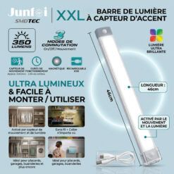 Réglette Applique Néon LED Rechargeable Détecteur de Mouvement 46CM