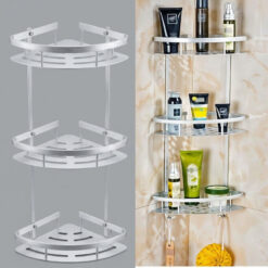 Etagère de Coin Mural Triple en Aluminium avec 2 Crochets 1132-7
