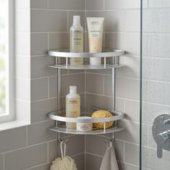 Etagère de Coin Mural Double en Aluminium avec 2 Crochets 1132-6