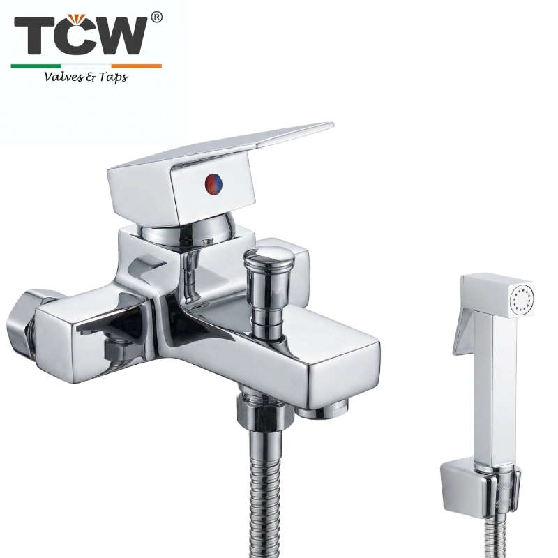 Kit Mitigeur Mélangeur Baignoire avec Douchette d'Ablution en Acier Inoxydable Chromé TCW 1185-7