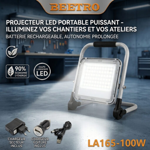 Projecteur LED Rechargeable Pliable 100W BEETRO LA165