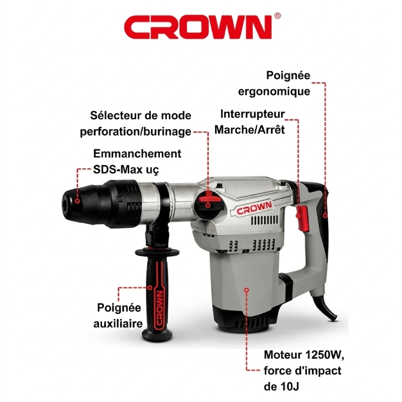 Marteau Perforateur 1250W 40MM CROWN CT18118 BMC – Image 4