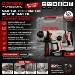 Marteau perforateur sans fil 20V 4Ah Brushless CROWN CT28021XS-4 BMC