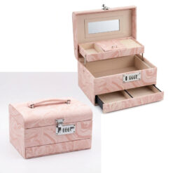Boîte à Bijoux Élégante avec Miroir et Serrure Code Tiroir Coulissant 6 Compartiment – Image 2