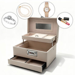 Boîte à Bijoux Élégante avec Miroir et Serrure Code Tiroir Coulissant 6 Compartiment – Image 5