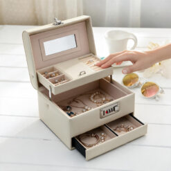 Boîte à Bijoux Élégante avec Miroir et Serrure Code Tiroir Coulissant 6 Compartiment – Image 4