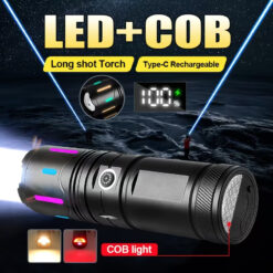 Lampe de poche LED Torche Rechargeable Télescopique avec Feu Arrière COB JUNFOI