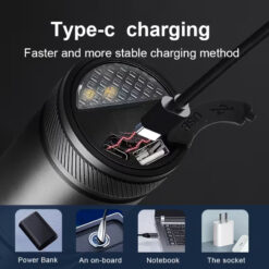 Lampe de poche LED Torche Rechargeable Télescopique avec Feu Arrière COB JUNFOI – Image 5