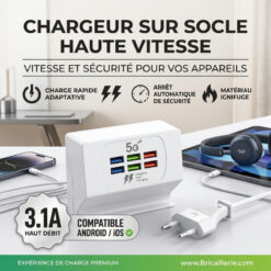Chargeur Rapide Multi Ports USB avec Support Smartphone 3.1A