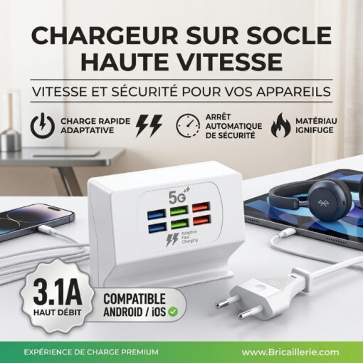 Chargeur Rapide Multi Ports USB avec Support Smartphone 3.1A