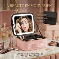Sac à Cosmétique Rangement Maquillage avec Miroir LED 3 Modes Rechargeable