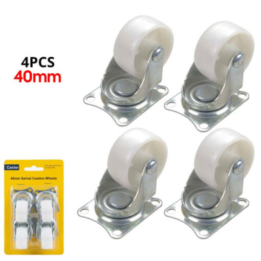 Jeu de 4 Roues Plaque Pivotantes Blanc 40mm en PP