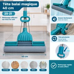 Tête de Balai Magique Éponge PVA Large 40 cm avec Mécanisme d'Essorage (Sans Manche)