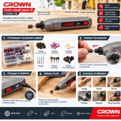 Alternative view of Outil Rotatif Sans Fil 3.6V CROWN CT23027 TB avec Kit Accessoires et Etui de Rangement