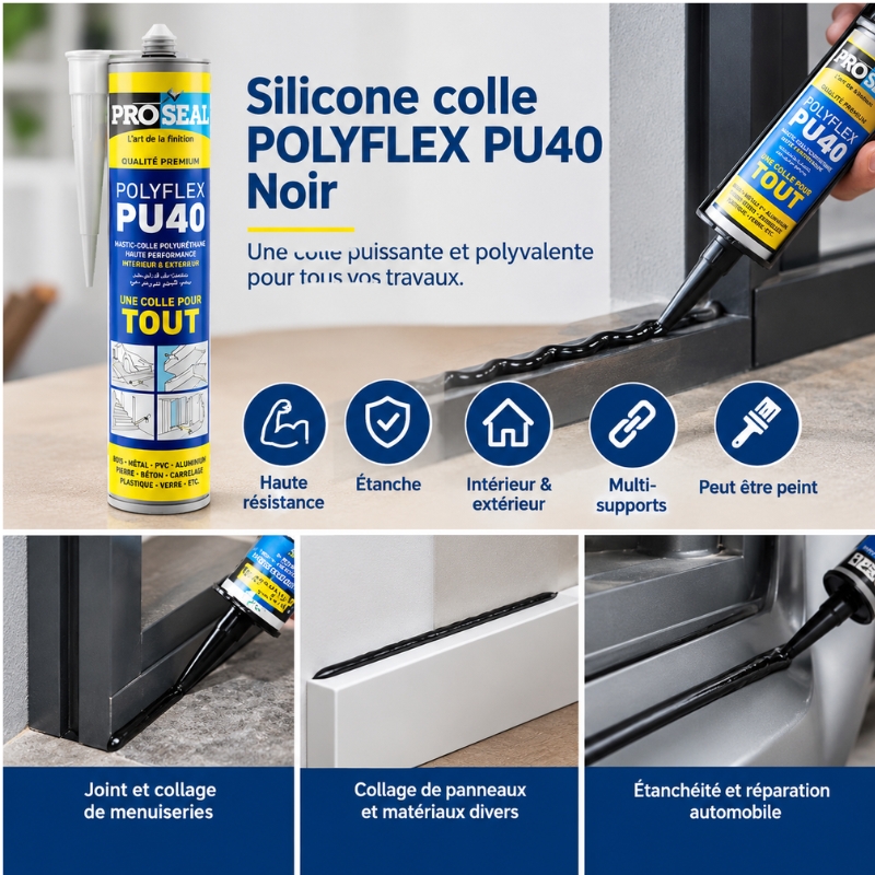 Silicone colle POLYFLEX PU40 Noir 310 ml – Image 2