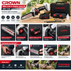 Mini Scie a Chaîne Sans Fil Brushless 20V CROWN CT29023XS-2 BMC – Image 3