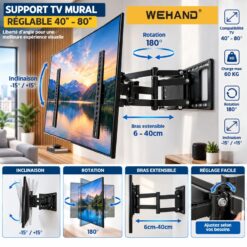 Support TV mural réglable 40″ – 80″ WEHAND