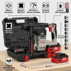 Marteau Perforateur Rotatif Sans Fil 20V Max Brushless CROWN CT28001XS-4 BMC