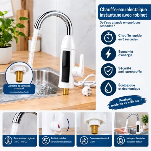 Robinet Chauffe-Eau Électrique Instantané avec Écran Numérique