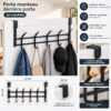 Porte-Manteau Derrière Porte Métal Noir (10 Crochets)